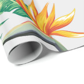 Papier Cadeau Perroquet Exotique Et Fleurs Oranges (Coin rond)