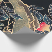 Papier Cadeau Perroquet sur la branche d'un Rose en fleurs Bush (Coin)