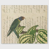 Papier Cadeau Perroquet vert sur la branche et les Feuilles (Plat)