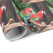 Papier Cadeau Perroquets colorés fêtent Noël (Coin rond)