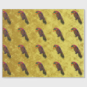 Papier Cadeau Perroquets dans la feuille d'or vert-bleu rouge (Plat)