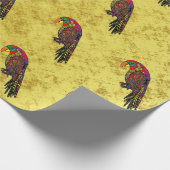 Papier Cadeau Perroquets dans la feuille d'or vert-bleu rouge (Coin)