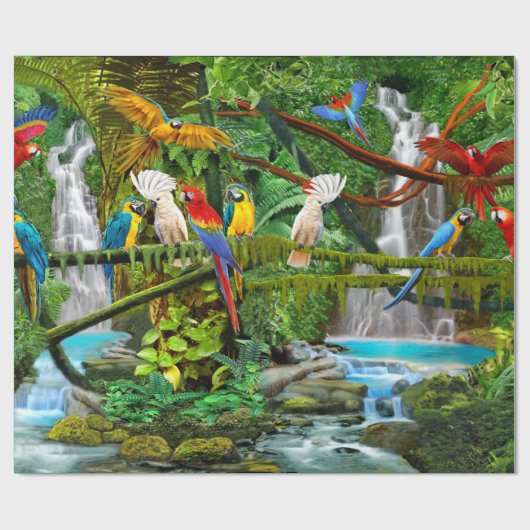 PAPIER CADEAU PERROQUETS DANS LE PARADIS (Plat)