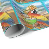 Papier Cadeau Perroquets de fête (Coin rond)