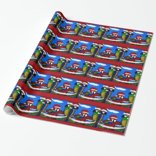 PAPIER CADEAU PERROQUETS DE FÊTE (Déroulé)