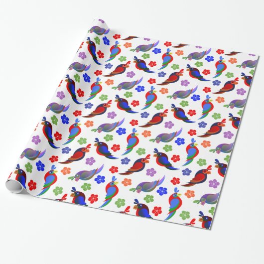 Papier Cadeau Perroquets et fleurs (Déroulé)
