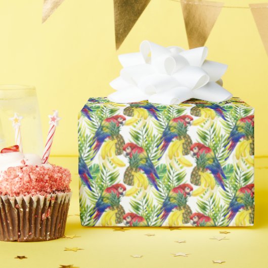 Papier Cadeau Perroquets Et Fruits Tropicaux (Fête d'anniversaire)
