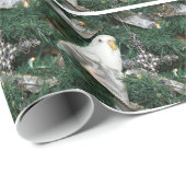 Papier Cadeau Perruche dans un arbre de Noël (Coin rond)