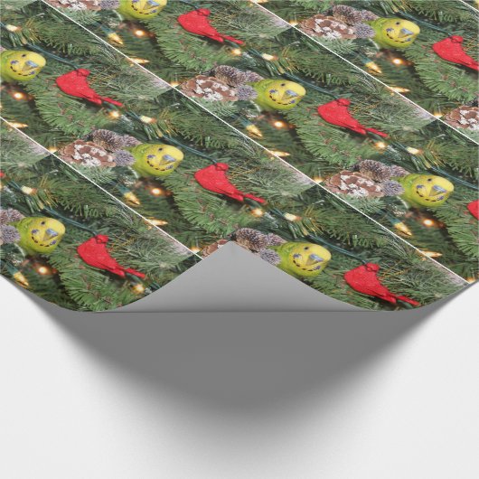 Papier Cadeau Perruche dans un arbre de Noël (Coin)