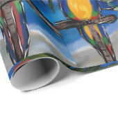 PAPIER CADEAU PERRUCHE PÈRE NOËL (Coin rond)