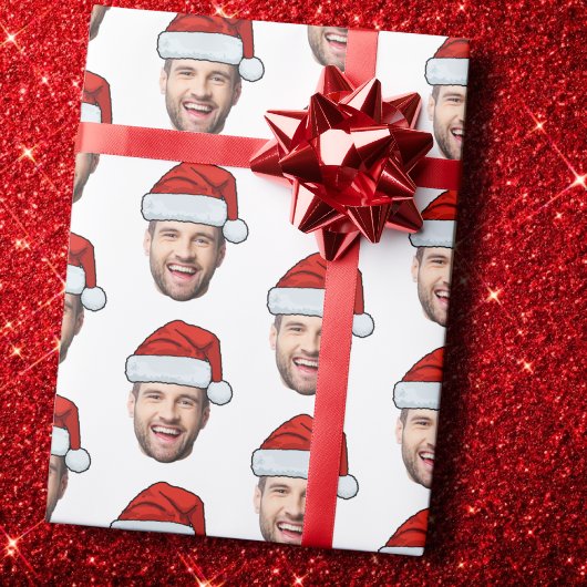 Papier Cadeau Personalised Face Santa Hat Gift Wrap