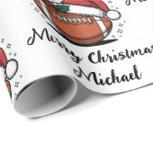 Papier Cadeau Personalized Christmas American Football Santa     (Coin rond)