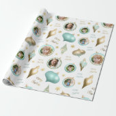 Papier Cadeau Personalized Christmas Aqua Gold Photo Ornament (Déroulé)