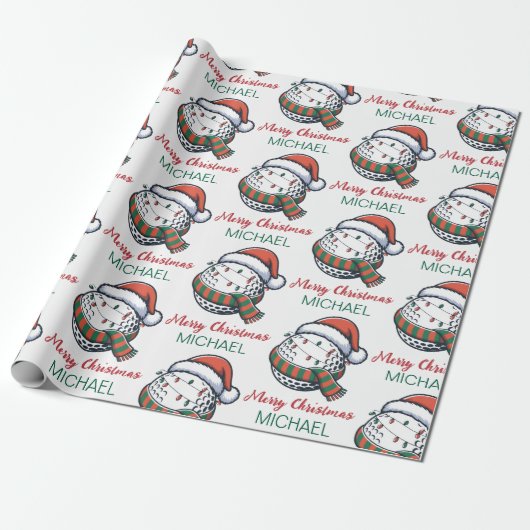 Papier Cadeau Personalized Christmas Golf Ball  With Santa Hat   (Déroulé)