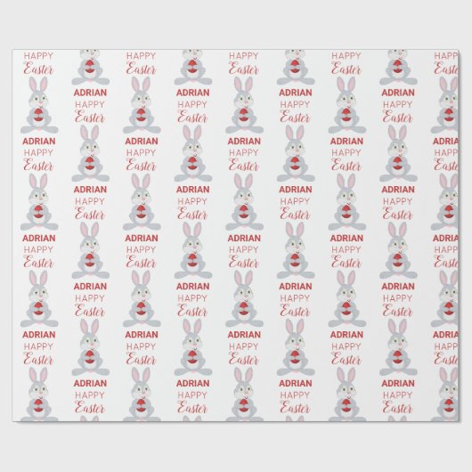 Papier Cadeau Personalized Cute Easter Rabbit Red Easter Egg (Plat)