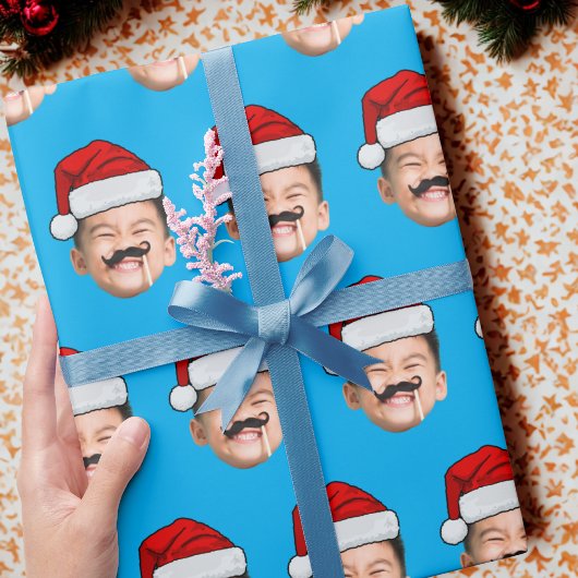 Papier Cadeau Personalized Cute Family Face Santa Hat Photo Xmas