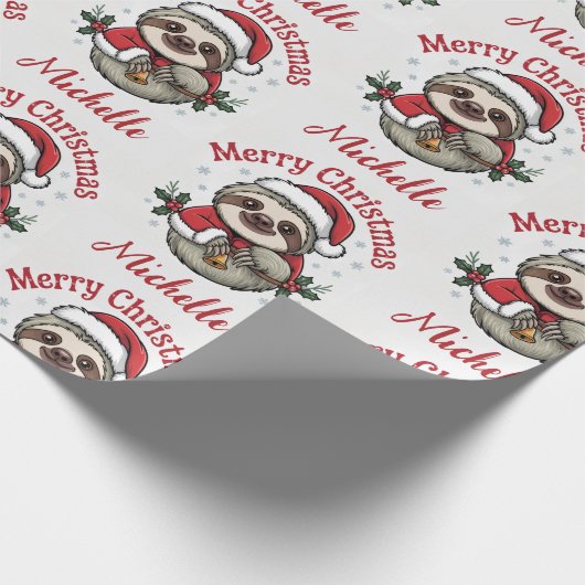 Papier Cadeau Personalized Cute Sloth Santa Hat Holiday (Coin)