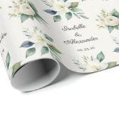 Papier Cadeau Personalized Elegant Floral Script Names Wedding (Coin rond)