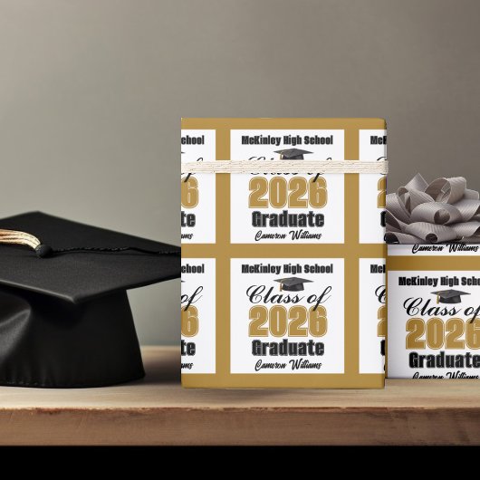 Papier Cadeau Personalized Gold Class of 2026 Graduation