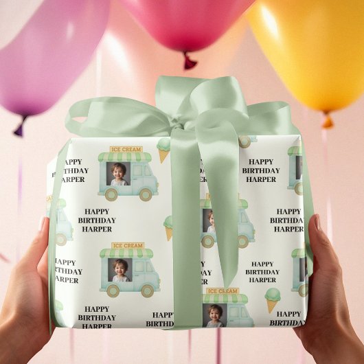 Papier Cadeau Personalized Ice Cream Truck Photo Birthday