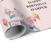 Papier Cadeau Personalized Ice Cream Truck Pink Birthday (Coin rond)