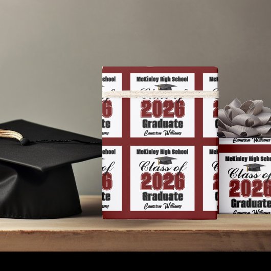Papier Cadeau Personalized Maroon Class of 2026 Graduation