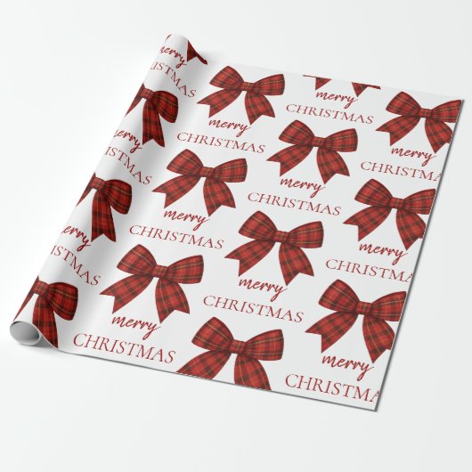 Papier Cadeau Personalized Merry Christmas | Red Plaid Bow (Déroulé)