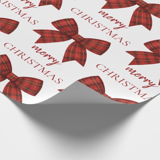Papier Cadeau Personalized Merry Christmas | Red Plaid Bow (Coin)