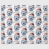 Papier Cadeau Personalized Merry Christmas Soccer Ball Santa     (Plat)