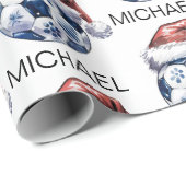 Papier Cadeau Personalized Merry Christmas Soccer Ball Santa     (Coin rond)