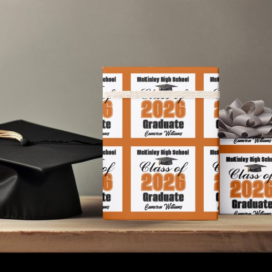 Papier Cadeau Personalized Orange Class of 2026 Graduation
