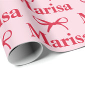 Papier Cadeau Personalized Pink Bow Name Gift  (Coin rond)