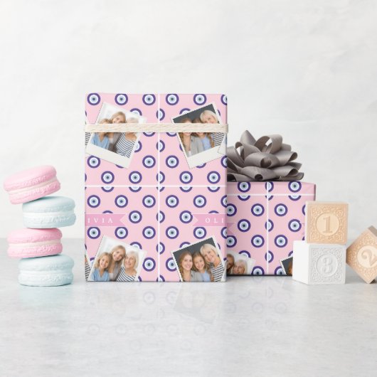Papier Cadeau Personalized Pink Evil Eye Pattern Gifts With Name (Baby Shower)