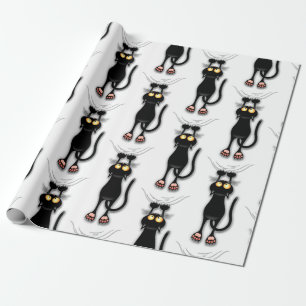 Papier Cadeau Personnage de chat drôle grattant le tissu
