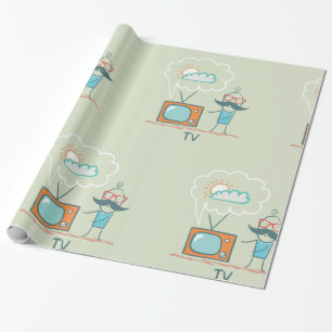 Papier Cadeau Personnage de doodle de télévision vintage drôle