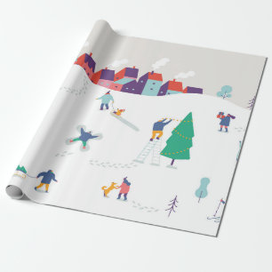 Papier Cadeau Personnages arrière - plans de saison hivernale. H