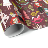 Papier Cadeau Personnages de Noël de Nutcracker - Bourgogne (Coin rond)