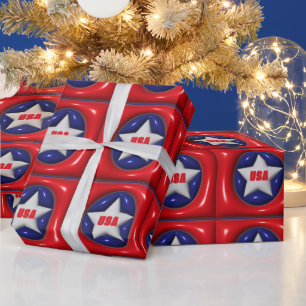 Papier Cadeau Personnalisable Red White and Blue Star USA