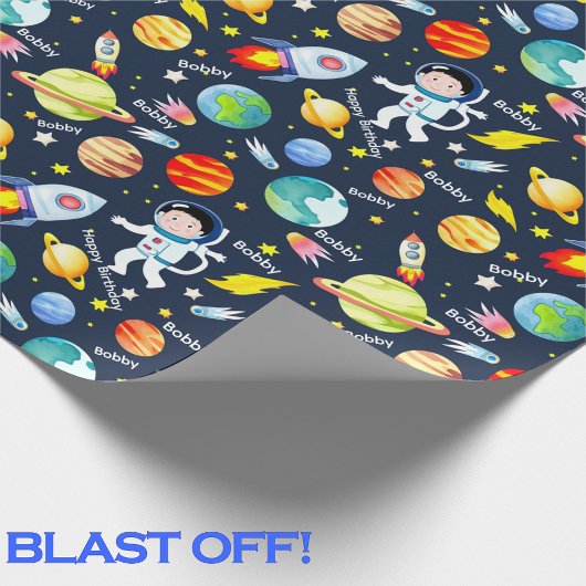 Papier Cadeau Personnalisation de l'astronaute Boy Nom de Rocket