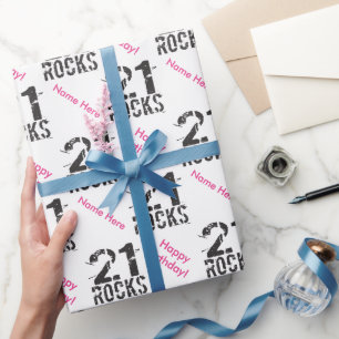 Papier Cadeau Personnalisé 21e Anniversaire Rose - 21 Roches