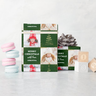 Papier Cadeau Personnalisé 2 Photo Green Gold Noël