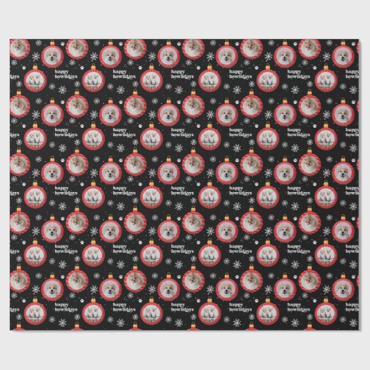 Papier Cadeau Personnalisé 3 Photo Pet Dog Happy Howlidays (Plat)