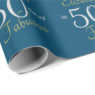Papier Cadeau Personnalisé 50 et fabuleux Gold Blue 50e anniver