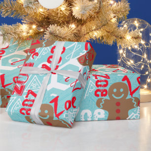 Papier cadeau personnalisé au pain d'épice bleu gl