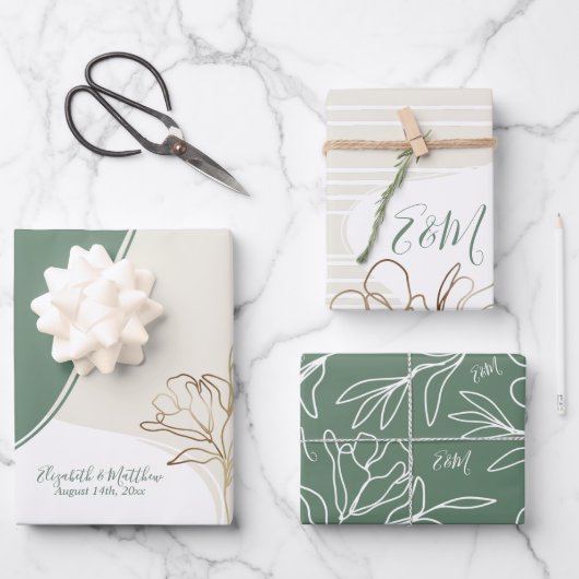 Papier cadeau personnalisé avec monogramme floral (Recto)