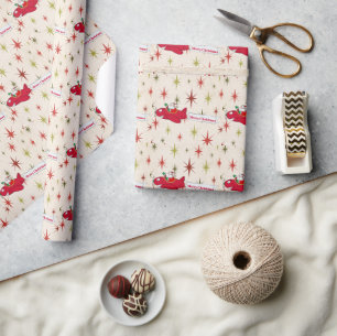 Papier Cadeau Personnalisé, Avion Rouge & Père Noël, Joyeux Noël