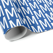 Papier Cadeau Personnalisé bleu blanc personnalisé monogramme mo (Coin rond)