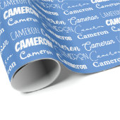 Papier Cadeau Personnalisé Blue Birthday Boys Nom Collage (Coin rond)