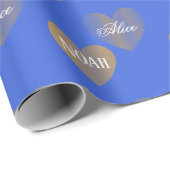 Papier Cadeau Personnalisé Deux Coeurs d'or, Royal Blue (Coin rond)