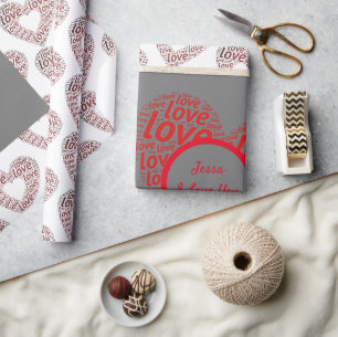 Papier Cadeau Personnalisé Je t'aime Coeur rouge
